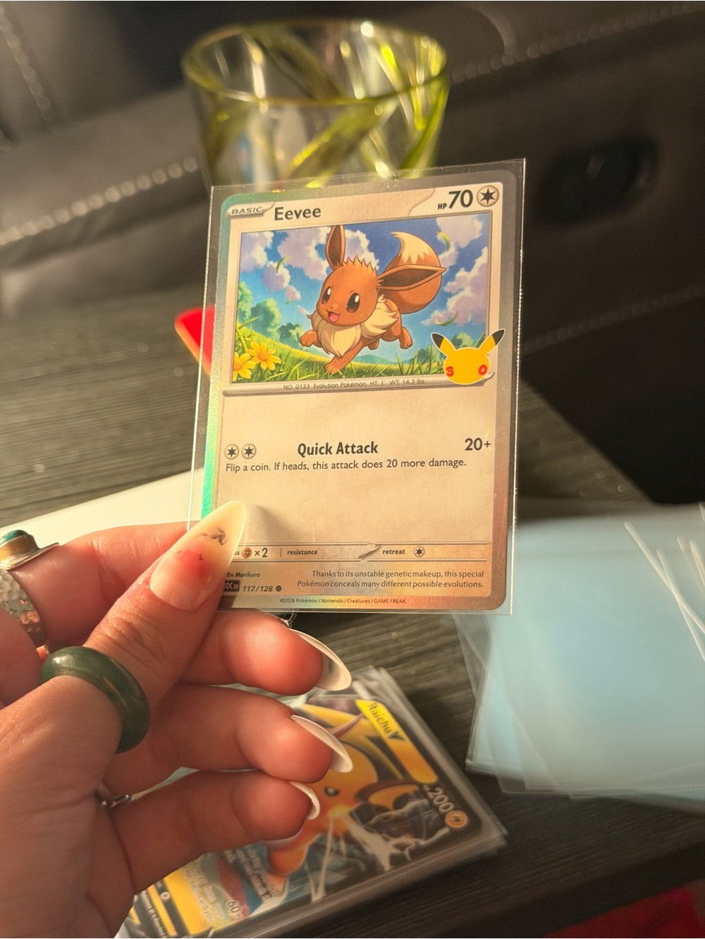 Pokemon Eevee Holo Collectible Card - Brown, Yellow, Blue